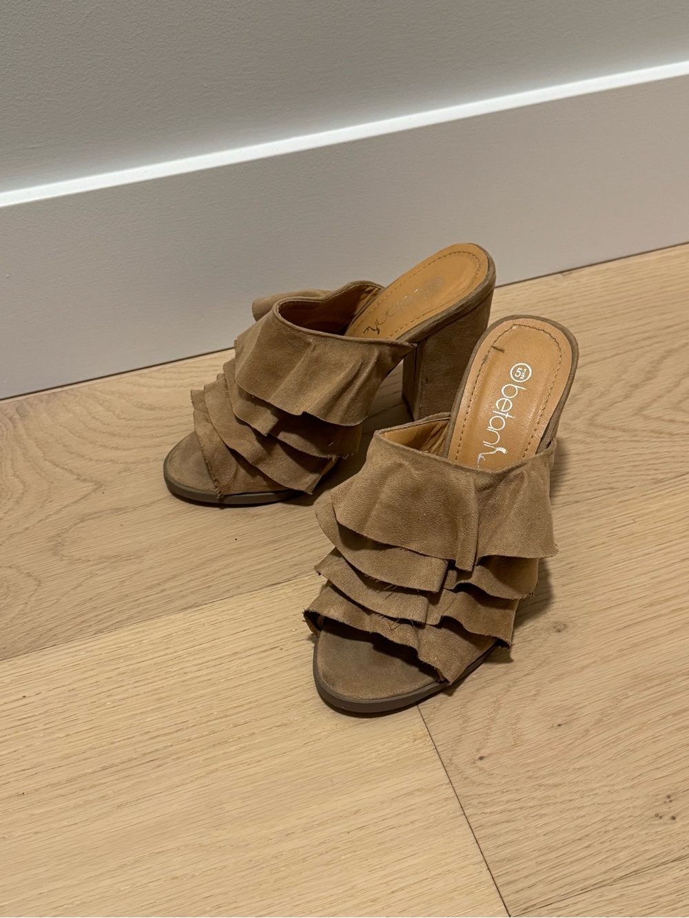 Benton - Tan Ruffle Wedge Sandals